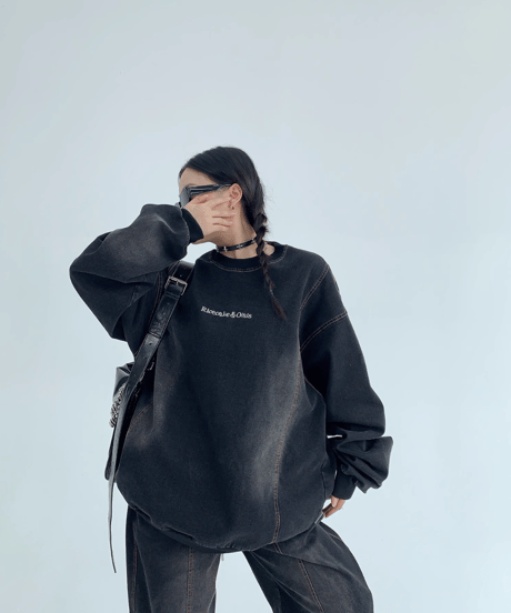 Vintage-Washed Sweat Denim Set  / 2colors