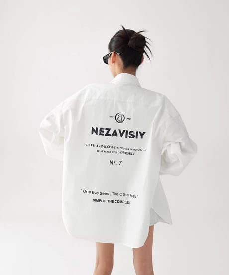Oversized Letter Print Long Sleeve Shirt  / 2colors
