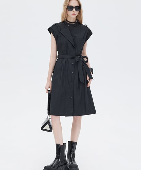 Trench Coat-Style Sleeveless Shirt Dress