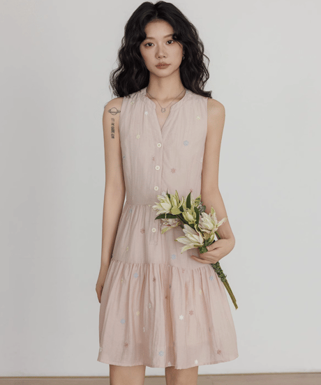 Sleeveless Tiered Shirt Dress  / 3colors
