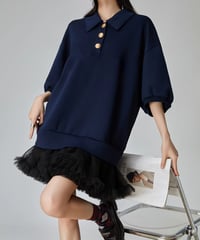 Polo Collar Tulle Docking Mini Dress
