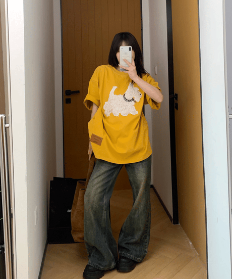 Dog Sagara Embroidery Oversized T-Shirt  / 3colors