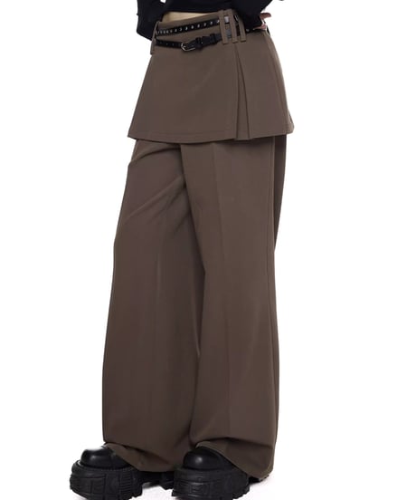 Layered Straight-Leg Skirt Pants / 2colors