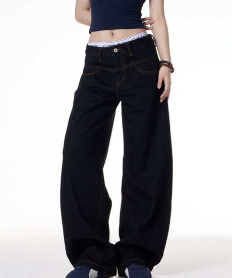 Wide Curved Denim Pants