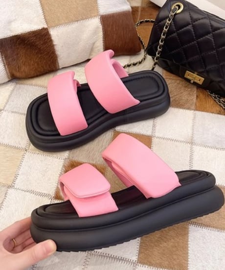 Double Strap Puffy Flat Sandals / 3colors