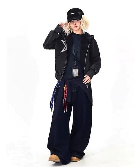 Rhinestone Star Vintage Zip-up Hoodie