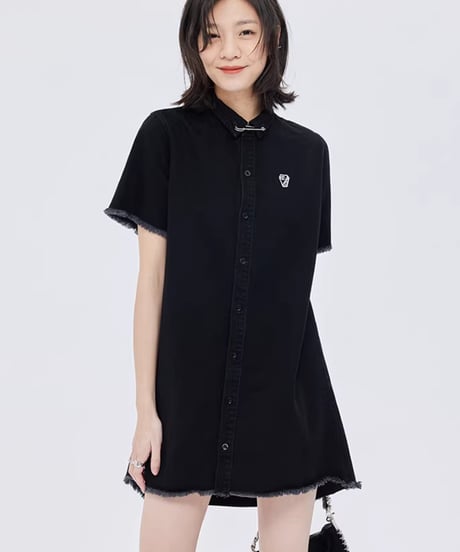 Fringe Hem Short Sleeve Shirt Onepiece