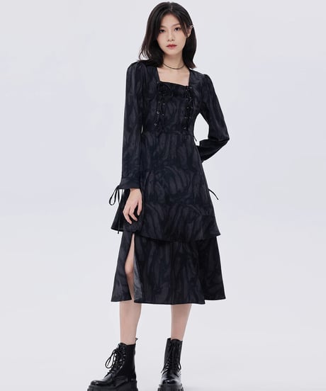 Marble Mid-Length Black Dress
