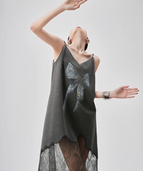 Ribbon Motif Lace Spliced Camisole Dress