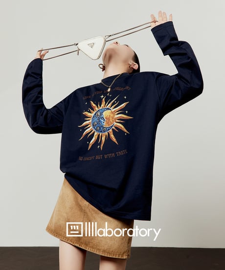 Sun & Moon Graphic Long Sleeve T-Shirt / Vintage Mini Skirt