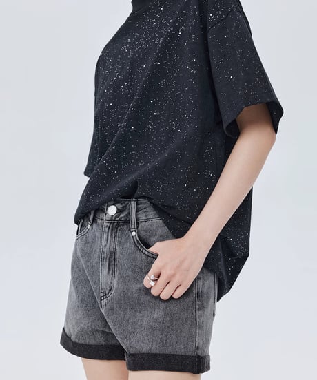 Sequin Mock Neck Short-Sleeve T-Shirt