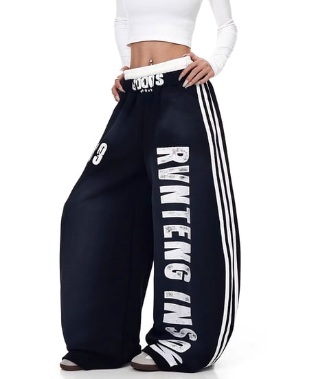 Double-waist Layered Lettering Sweat Pants / 2colors