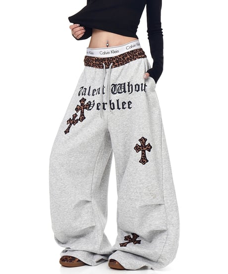 Leopard Waist Wide Sweat Pants
