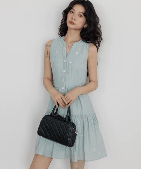Sleeveless Tiered Shirt Dress  / 3colors