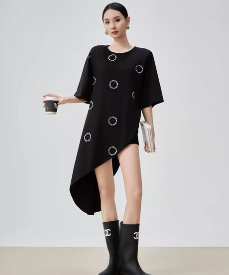 Asymmetry Dot Motif T-Shirt Dress