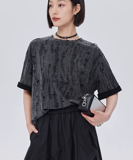 Irregular Damage Loose S/S T-Shirt