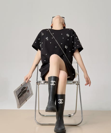 Crystal Bijou Mini T-Shirt Dress / 2colors