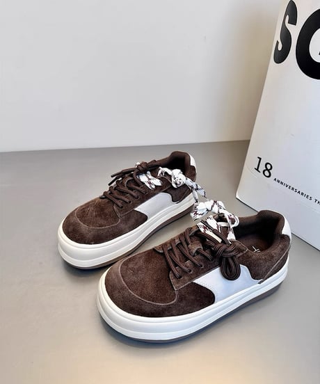 Platform Suede Lace-Up Sneakers / 2colors