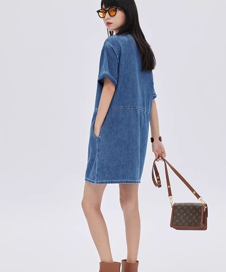 Polo Collar Denim Shirt Dress