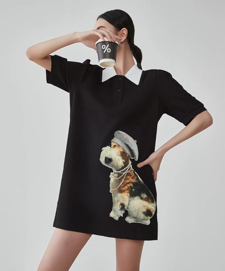 Vintage Dog Graphic Polo Dress