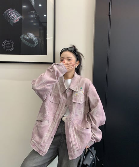 Vintage Wash Back Logo Pink Denim Jacket
