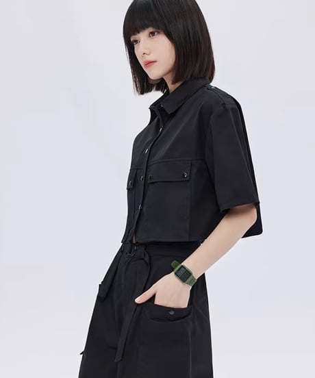 Cropped Short-Sleeve Shirt & Wide Shorts Setup