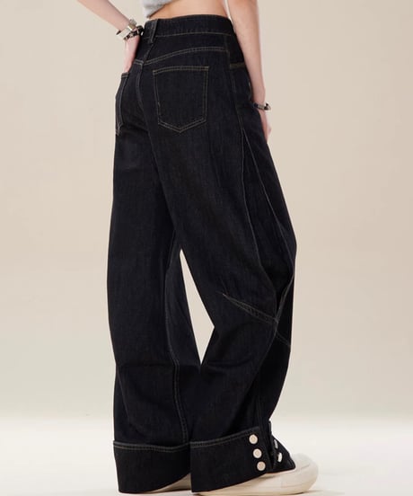 Loose Straight High-Waist Wide Denim Pants