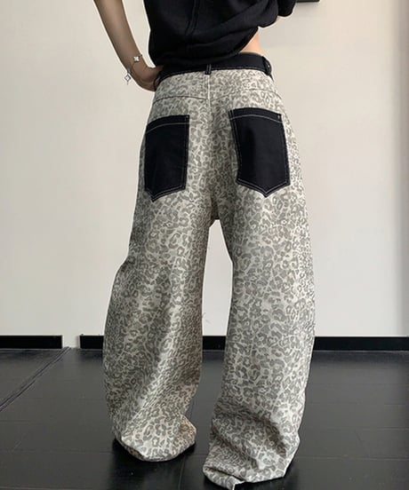 Leopard Pattern Wide Denim Pants / 2colors