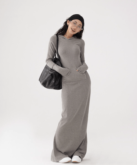 Hoodie Slim-Fit Long Dress  / 2colors