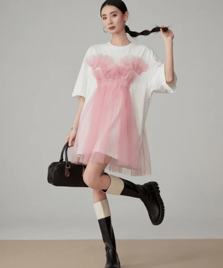 Soft Tulle Layered T-Shirt Dress
