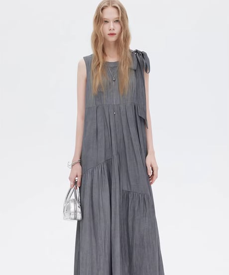 Twill Texture Switch Gather Dress