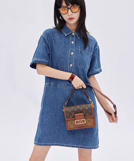 Polo Collar Denim Shirt Dress