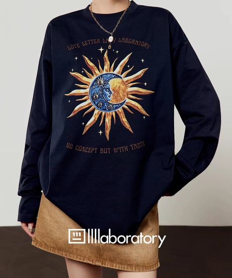 Sun & Moon Graphic Long Sleeve T-Shirt / Vintage Mini Skirt