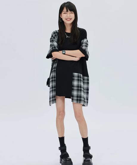 Irregular Patchwork Checkered Dress