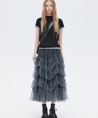 Flower Mesh Tiered Long Skirt
