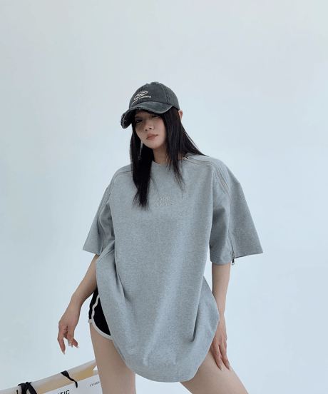 Shoulder Zip Oversize Tee  / 2colors