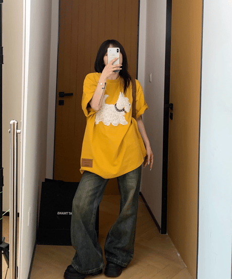 Dog Sagara Embroidery Oversized T-Shirt  / 3colors