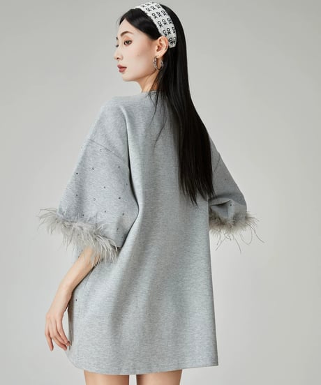 Bijou Embellished Feather Sleeve Mini Dress