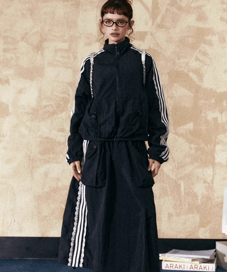 Race-Inspired Side-Stripe Track Jacket & Long Skirt Set
