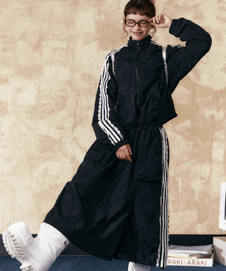 Race-Inspired Side-Stripe Track Jacket & Long Skirt Set