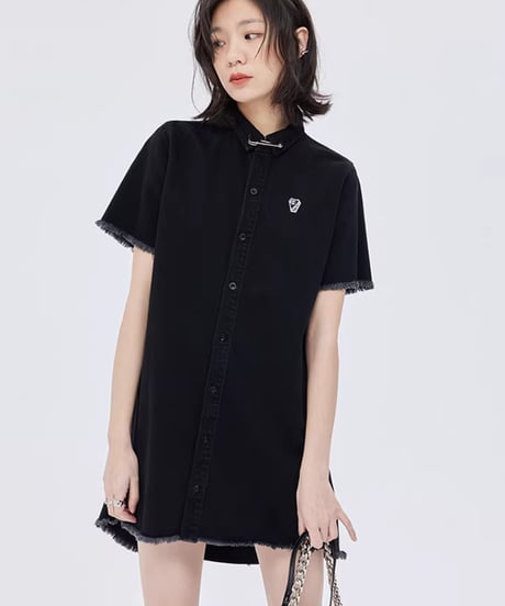 Fringe Hem Short Sleeve Shirt Onepiece