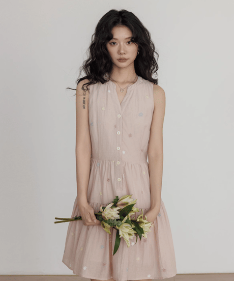 Sleeveless Tiered Shirt Dress  / 3colors