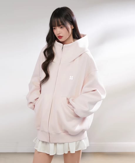 Oversized High Neck Zip Hoodie / 5colors