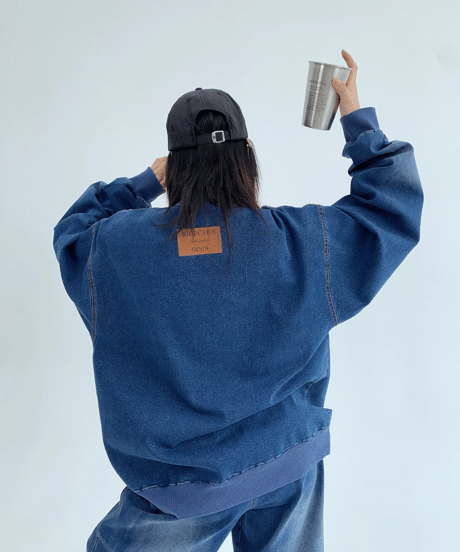 Vintage-Washed Sweat Denim Set  / 2colors