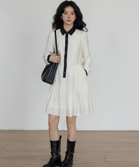 Color-Block Flare Shirt Mini Dress  / 2colors