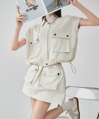 Utility Pocket Drop Shoulder Vest & Mini Skirt Set