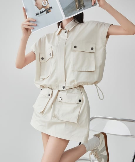 Utility Pocket Drop Shoulder Vest & Mini Skirt Set