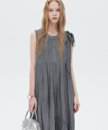 Twill Texture Switch Gather Dress