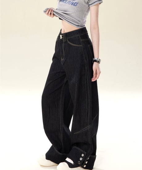 Loose Straight High-Waist Wide Denim Pants