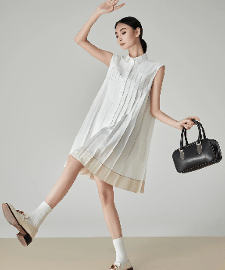 Two-Tone Pleated Sleeveless Dress